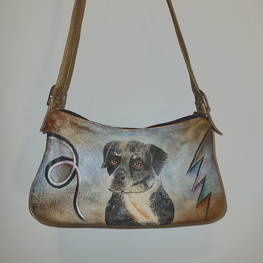 Artistic Handpainted Rottweiler Dog Print Shoulder Bag